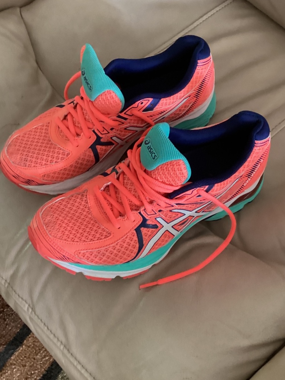 ASICS Women's Coral and Teal Athletic Running Shoes size 9.5